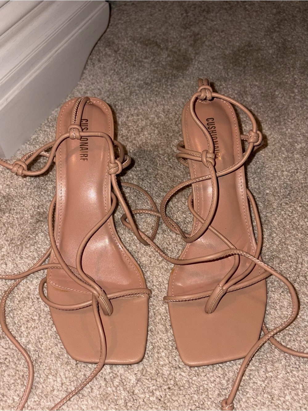 Cushionaire Nude Lace-Up Square-Toe Heels